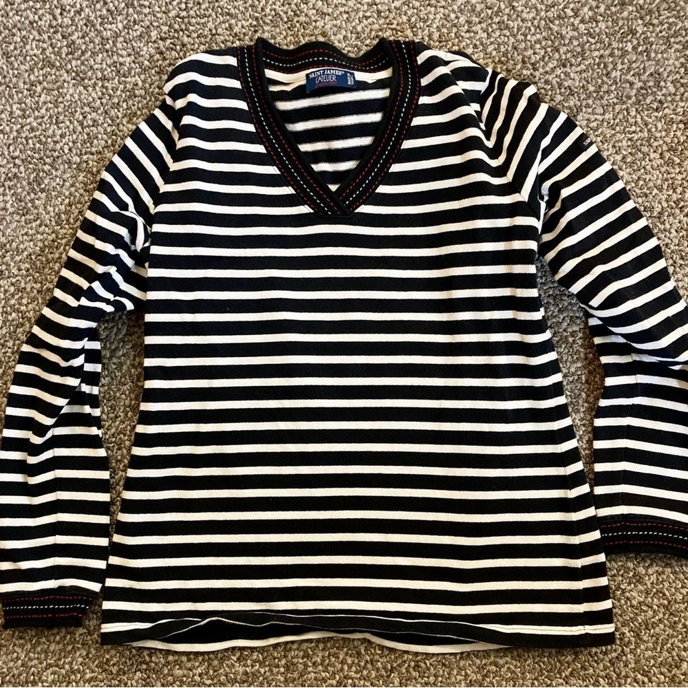 Saint James L’Atelier V-Neck Striped Sweater